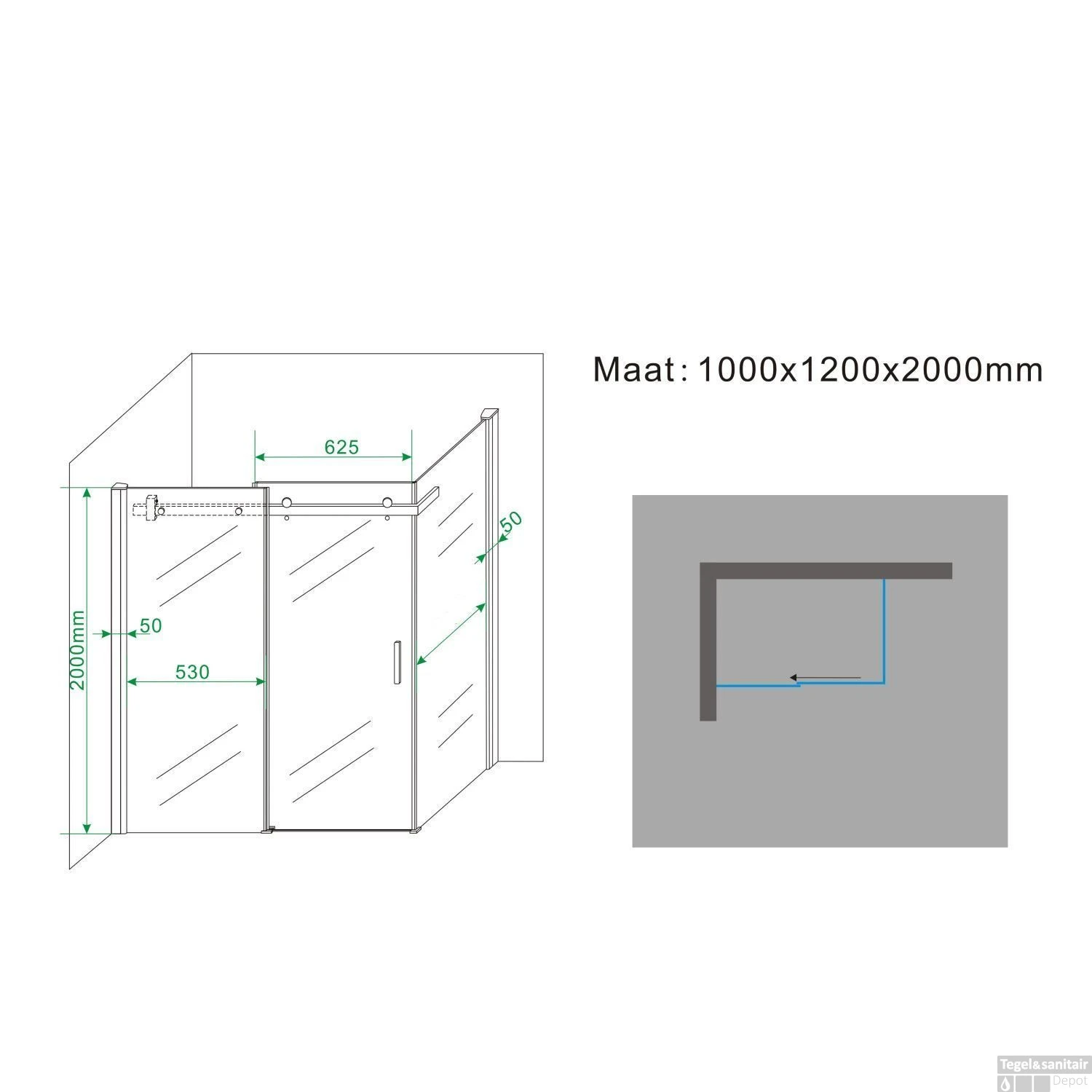 Douchecabine Wiesbaden Met Schuifdeur 120x100cm 8mm NANO Coating 5 Douchecabine Wiesbaden Met Schuifdeur 120x100cm 8mm NANO Coating - Afbeelding 3
