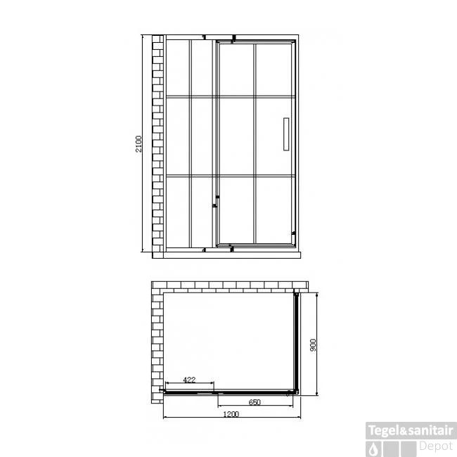Douchecabine Best Design Zeplin-1200 Met Nisdeur 120x90x210x8 Cm Mat Zwart - Afbeelding 3
