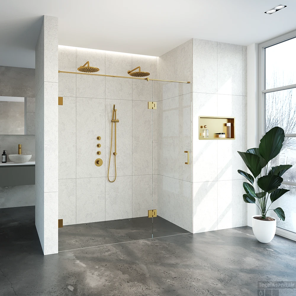 Nisdeur Compleet Just Creating Profielloos 2-Delig (Draaideur Bevestigd Op Inloopwand) 180x200 Cm 120/60 Goud 3 Nisdeur Compleet Just Creating Profielloos 2-Delig (Draaideur Bevestigd Op Inloopwand) 180x200 Cm 120/60 Goud