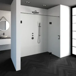 Nisdeur Compleet Just Creating Profielloos 2-Delig (Draaideur Bevestigd Op Inloopwand) 200x200 Cm 140/60 Mat Zwart