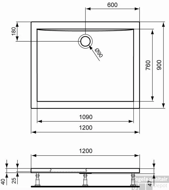 B&w-luxury Redro Douchebak 120 X 90 X 4 Cm. Wit 4 B&w-luxury Redro Douchebak 120 X 90 X 4 Cm. Wit - Afbeelding 2
