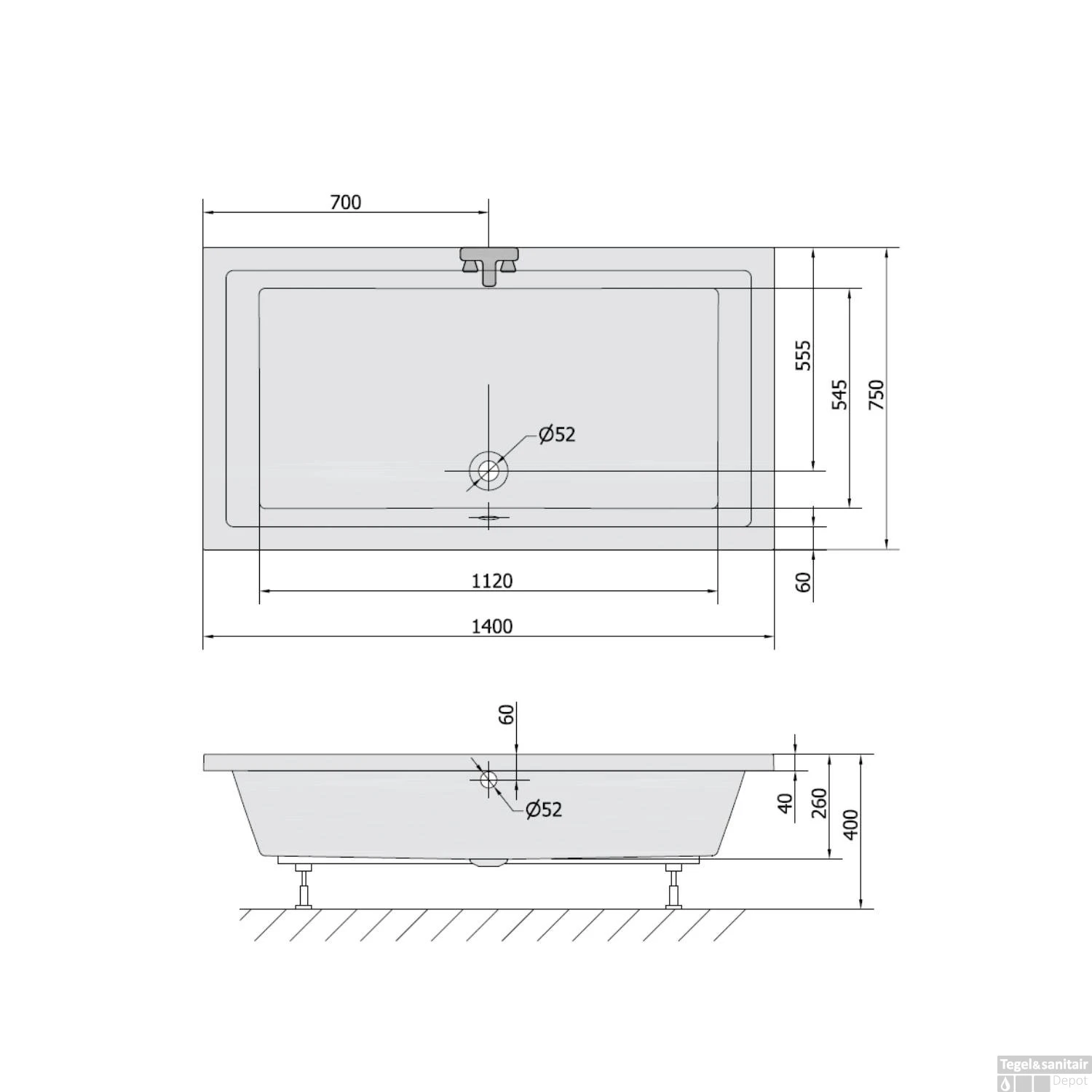 Extra Diepe Douchebak Sapho Deep 140x75x26 Cm Rechthoekig Acryl Wit - Afbeelding 10