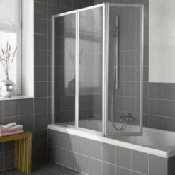 Kermi Vario Badklapwand 3-delig 150 Cm. Kunst. Parel Matzilver-kunststof Glas