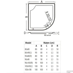 Kwartrond Douchebak Bounty 80 X 80 X 4 Cm Ebony -Aanbiedingen Ontspan Bad Winkel 80x80 bounty ebony technische tekening