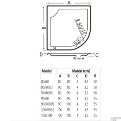 Kwartrond Douchebak Bounty 80 X 90 X 4 Cm Crème 8 Kwartrond Douchebak Bounty 80 X 90 X 4 Cm Crème -Aanbiedingen Ontspan Bad Winkel 80x90 bounty creme technische tekening
