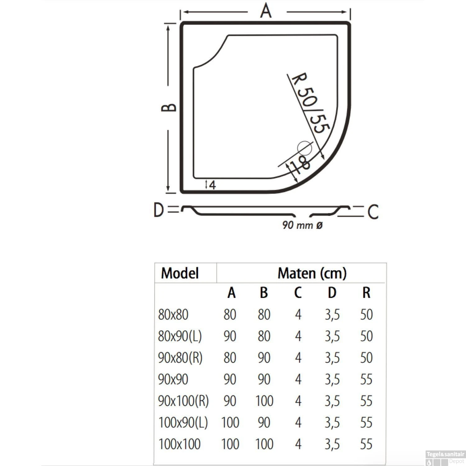 Kwartrond Douchebak Bounty 80 X 90 X 4 Cm Crème 5 Kwartrond Douchebak Bounty 80 X 90 X 4 Cm Crème - Afbeelding 3