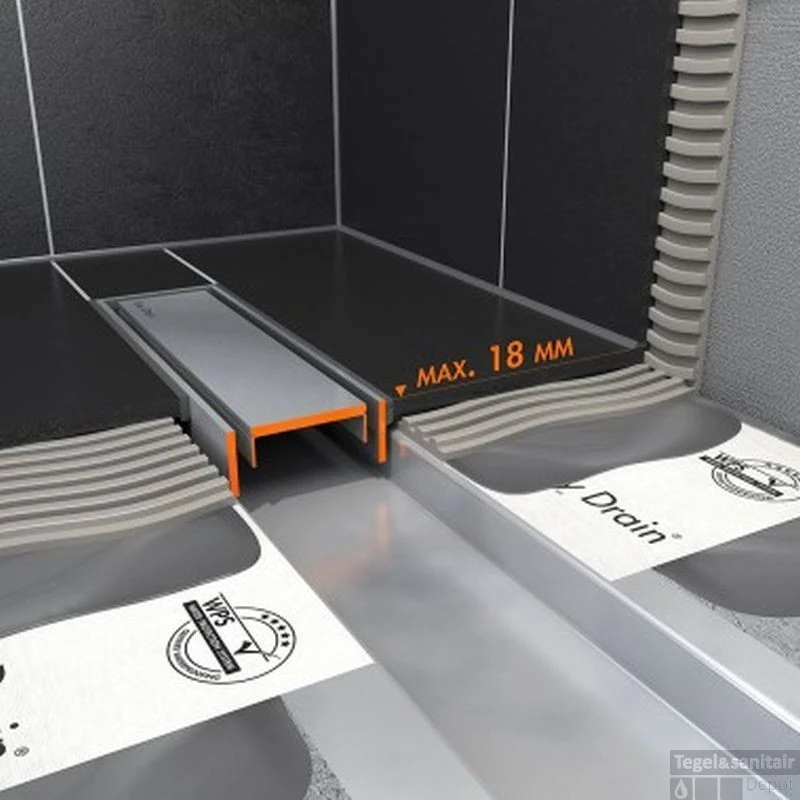 Easydrain Compact Taf Modulo Design Douchegoot 80 Cm.met Rooster Zero+-waterslot 30mm. Rvs Geborsteld 5 Easydrain Compact Taf Modulo Design Douchegoot 80 Cm.met Rooster Zero+-waterslot 30mm. Rvs Geborsteld - Afbeelding 3