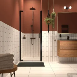 Draaideur In Nis Helder Veiligheidsglas Met Antikalklaag Sealskin Inc. 100x200 Cm Mat Zwart