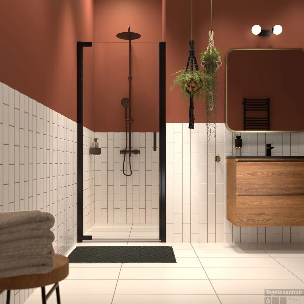 Draaideur In Nis Helder Veiligheidsglas Met Antikalklaag Sealskin Inc. 100x200 Cm Mat Zwart 3 Draaideur In Nis Helder Veiligheidsglas Met Antikalklaag Sealskin Inc. 100x200 Cm Mat Zwart