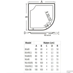 Kwartrond Douchebak Bounty 90 X 100 X 4 Cm Ebony -Aanbiedingen Ontspan Bad Winkel 90x100 bounty ebony technische tekening