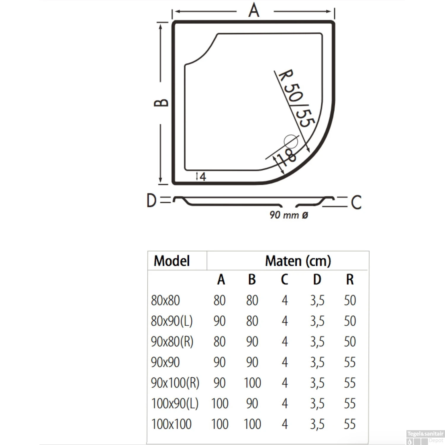 Kwartrond Douchebak Bounty 90 X 90 X 4 Cm Cement 5 Kwartrond Douchebak Bounty 90 X 90 X 4 Cm Cement - Afbeelding 3