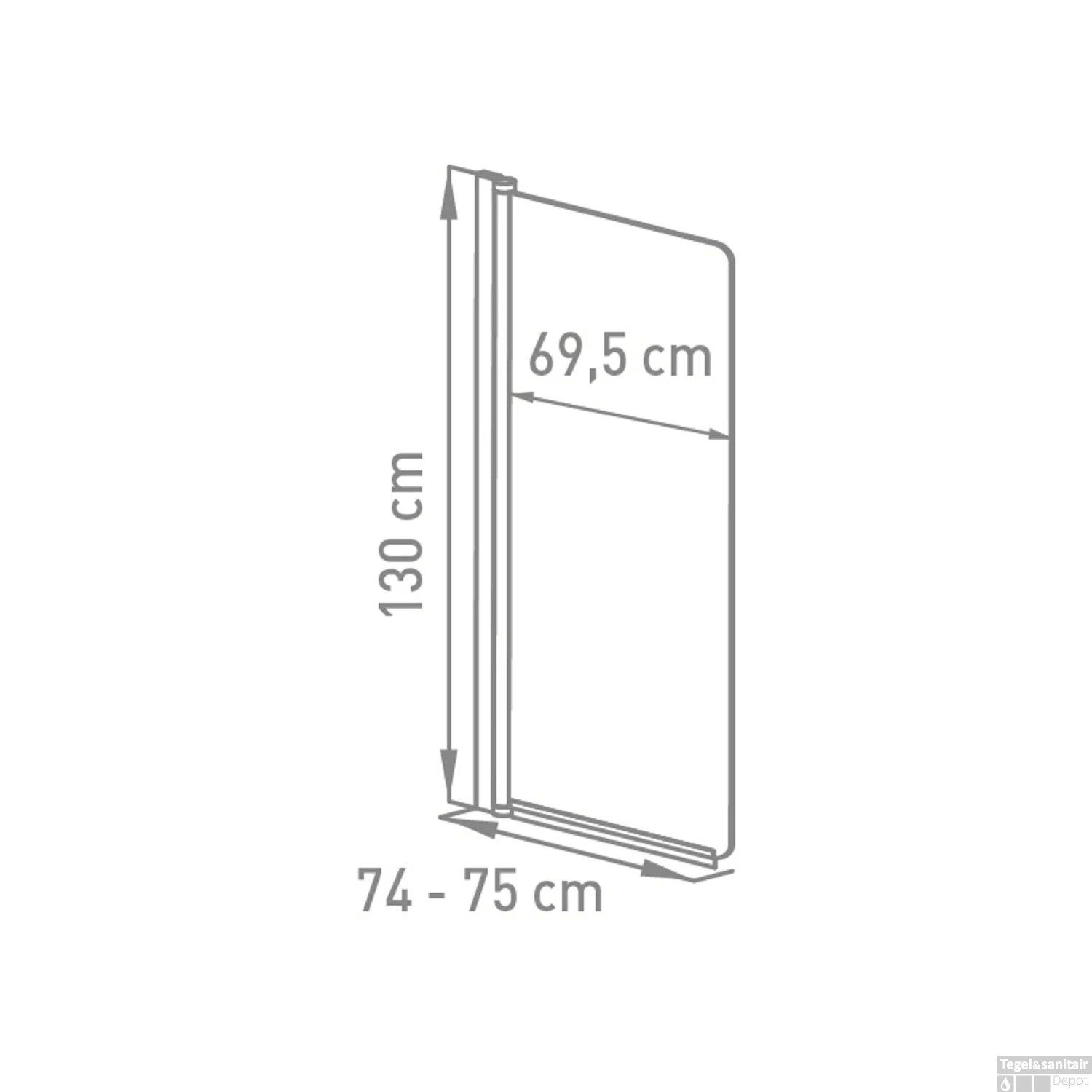 Badwand VM Go Megalo 75x130cm Scharnierend Chroom Profiel 4mm Veiligheidsglas - Afbeelding 2