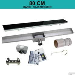 RVS Douchegoot BASIC Met Uitneembaar Sifon 80x7cm 6,7cm Diep GLAS ROOSTER