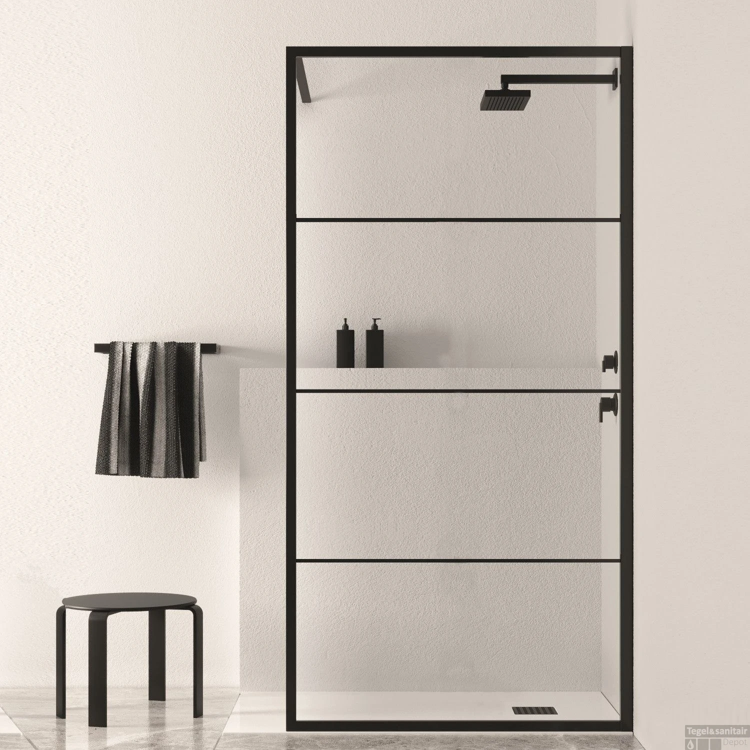 Inloopdouche BWS Black Line 80x200 Cm 8mm NANO Glas Mat Zwart Raster 3 Inloopdouche BWS Black Line 80x200 Cm 8mm NANO Glas Mat Zwart Raster