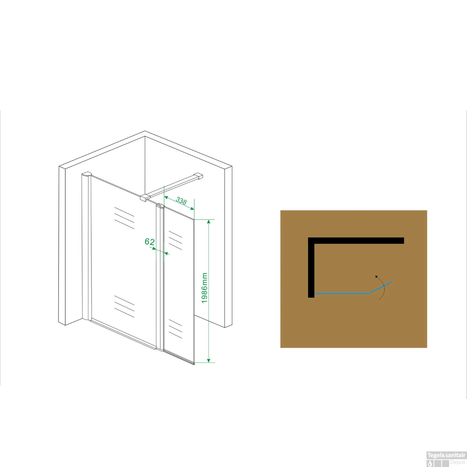 BWS Apollo Zijwand Met Schanierend Glasprofiel 40x200 Cm 10mm NANO Glas - Afbeelding 6
