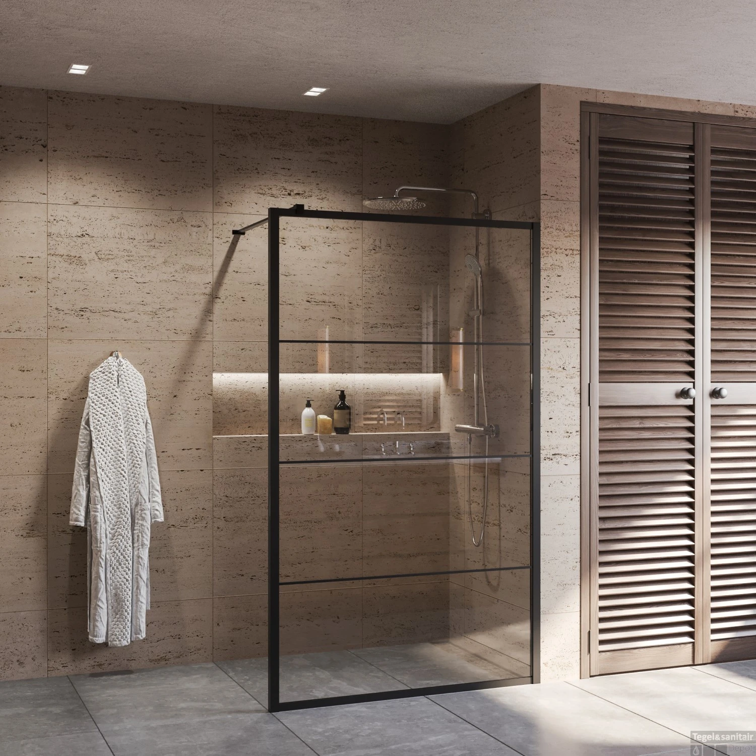 BWS Inloopdouche Frame 70x200 Cm 8mm NANO Glas Mat Zwart Raster 4 BWS Inloopdouche Frame 70x200 Cm 8mm NANO Glas Mat Zwart Raster - Afbeelding 2