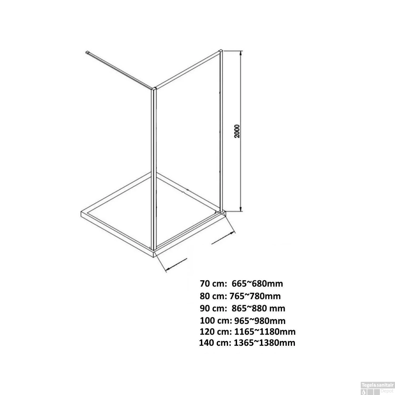 BWS Inloopdouche Pro Line Rookglas 140x200 8mm Nano Coating Chroom Profiel En Stang - Afbeelding 5