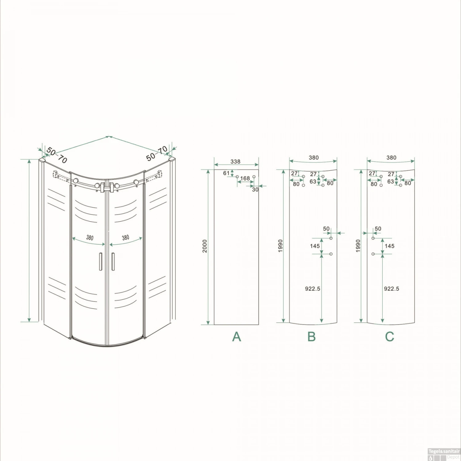 BWS Kwartrond Douchecabine 90x90 Cm Met 2 Schuifdeuren 8mm NANO Coating - Afbeelding 8