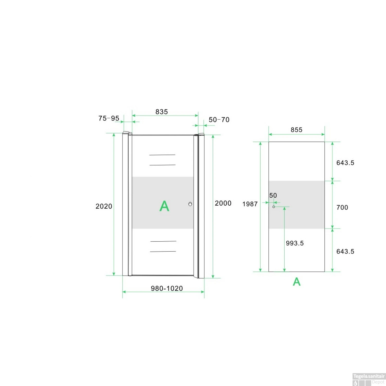 BWS Nisdeur Met Middenband 100x200cm 8mm NANO Coating Links 7 BWS Nisdeur Met Middenband 100x200cm 8mm NANO Coating Links - Afbeelding 5