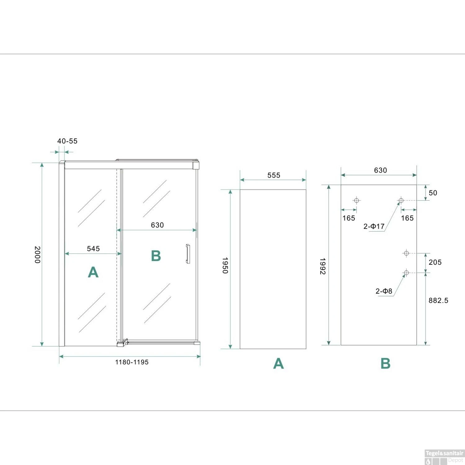 BWS Douchedeur | Softclose 2.0 | 120x200cm | 8mm Aluminium NANO Coating | Nisdeur - Afbeelding 5