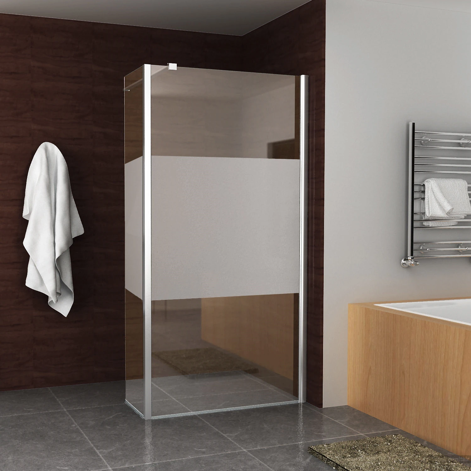 BWS Zijwand Met Hoekprofiel En Middenband 40x200 Cm 10 Mm NANO Coating