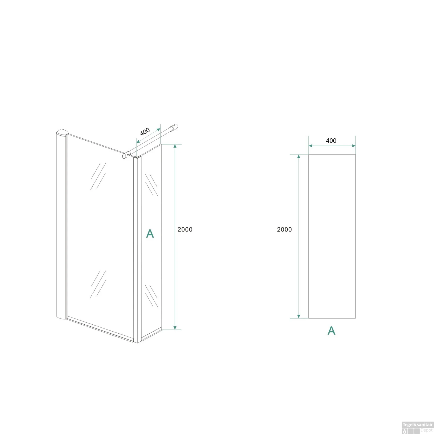 BWS Zijwand Met Hoekprofiel En Middenband 40x200 Cm 10 Mm NANO Coating - Afbeelding 3