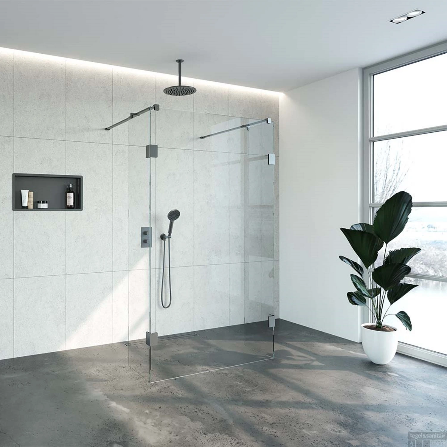 Doorloopdouche Compleet Just Creating Profielloos 120x200 Cm 120/40/40 Gunmetal - Afbeelding 2