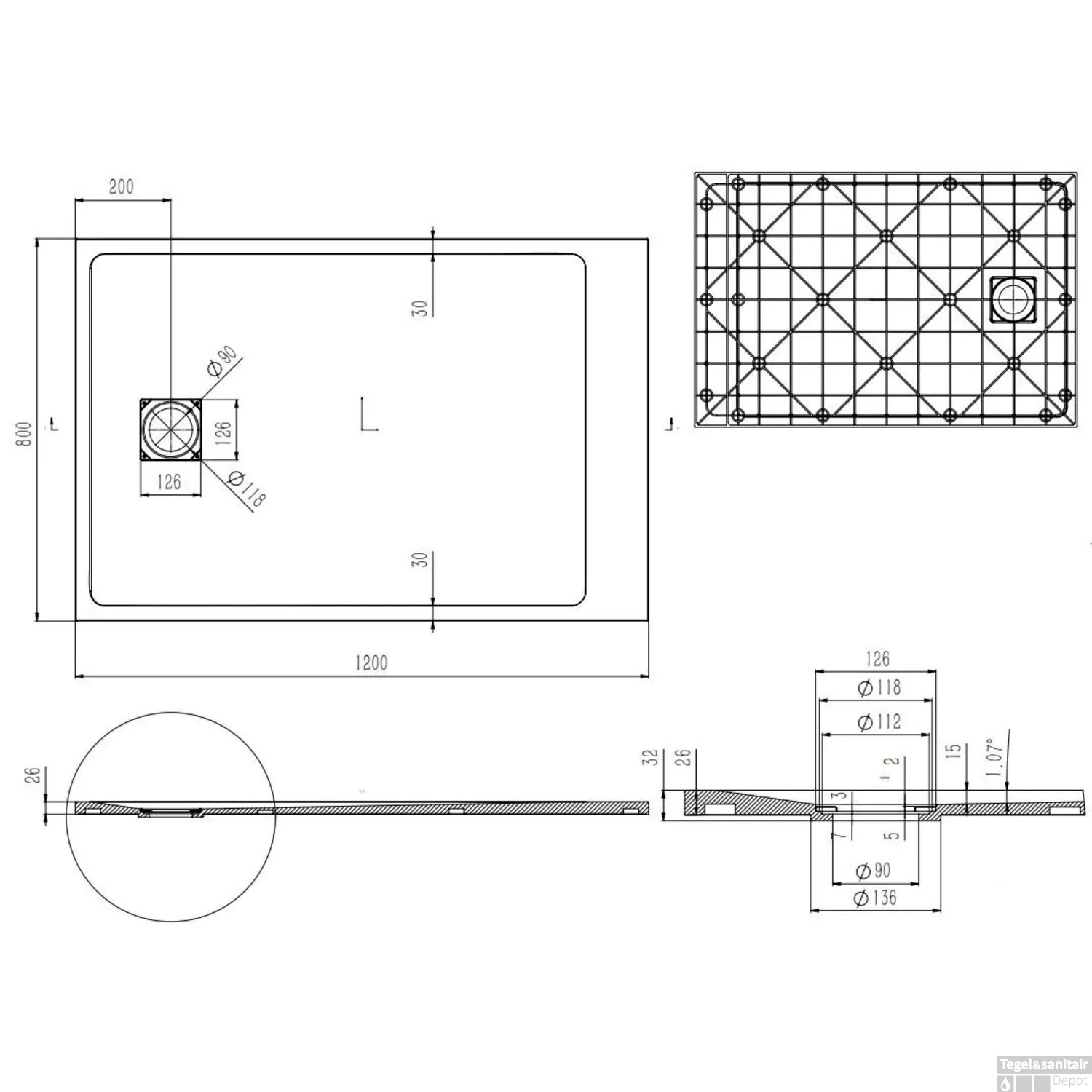 Douchebak Boss & Wessing Naxos SMC 120x80 Cm Stone-look Mat Wit - Afbeelding 3
