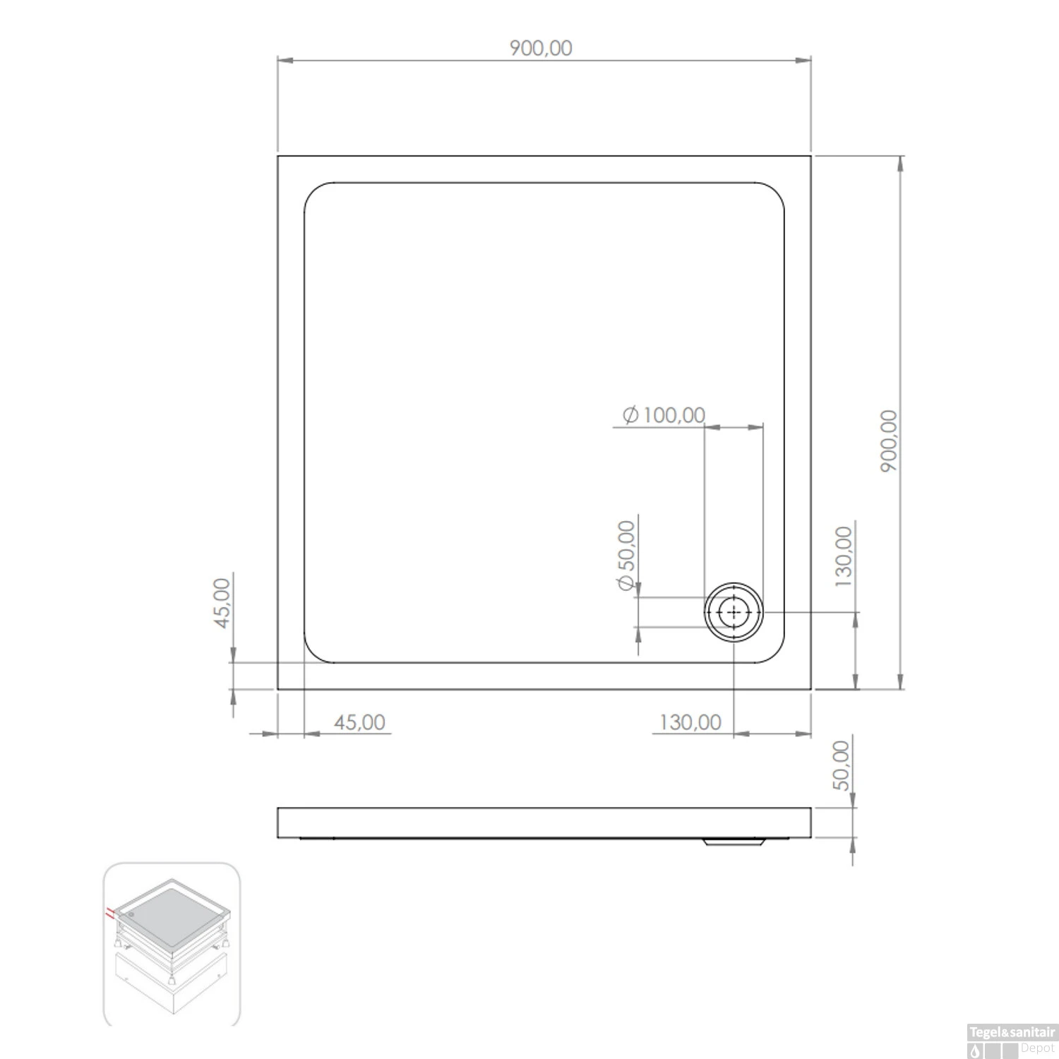 Douchebak Boss & Wessing Veroni Vierkant 90x90cm Acryl Wit 4 Douchebak Boss & Wessing Veroni Vierkant 90x90cm Acryl Wit - Afbeelding 2
