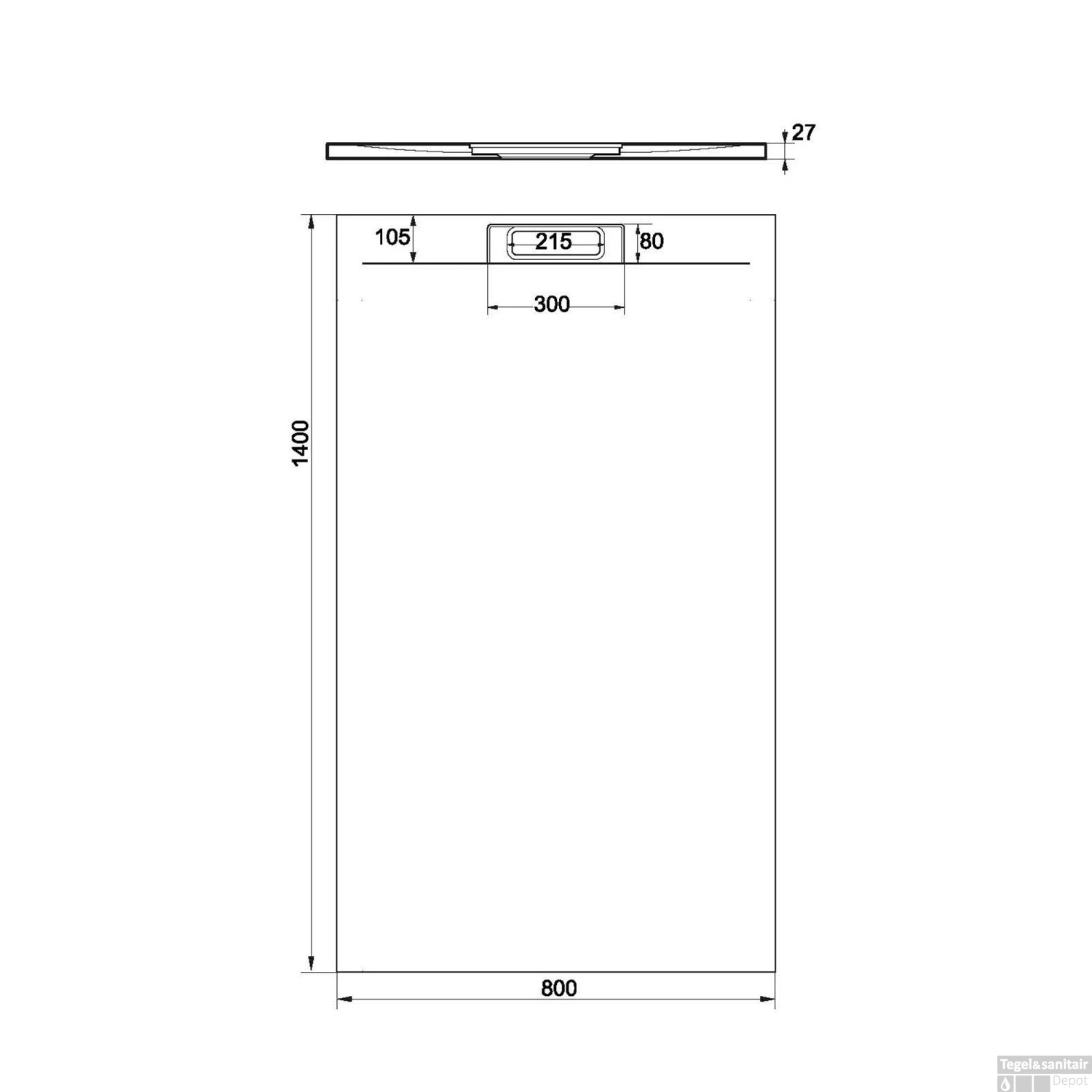 Douchebak + Sifon Allibert Rectangle 140x80 Cm Mat Olijfgroen - Afbeelding 2