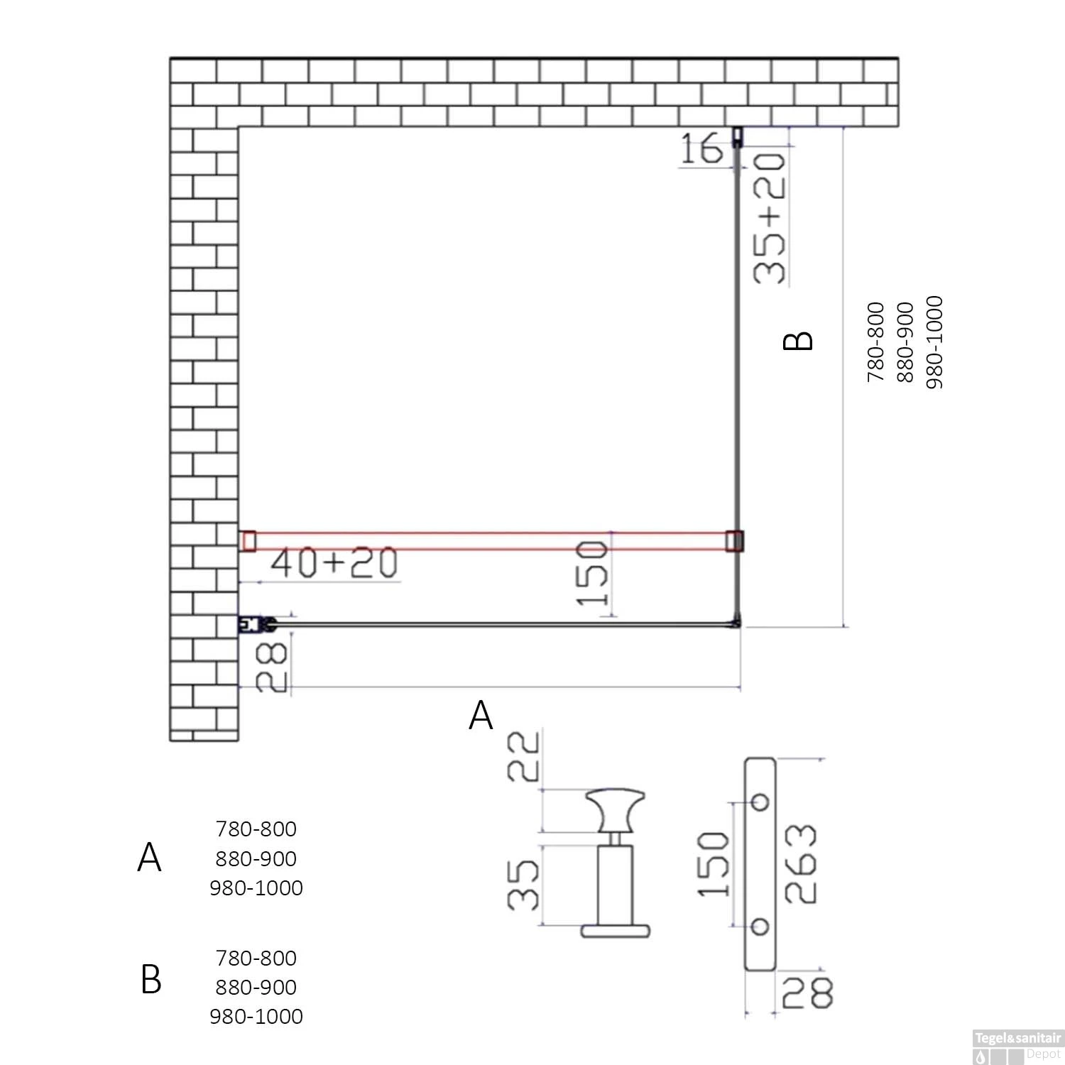Douchecabine Boss & Wessing Coala 195cm Hoog 6mm Veiligheidsglas NANO (verschillende Maten) - Afbeelding 4
