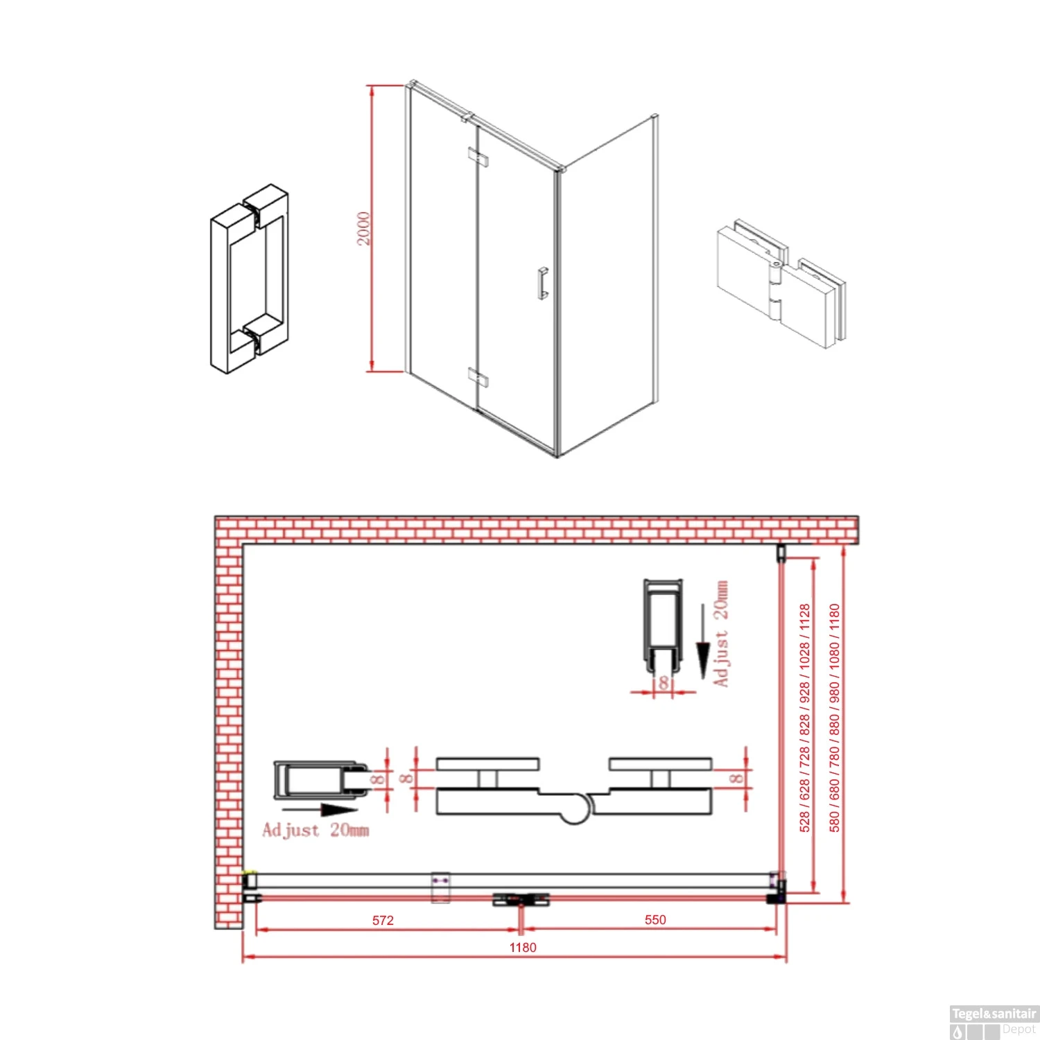 Douchecabine Boss & Wessing P&C Design 120x...cm 8mm Veiligheidsglas NANO Coating - Afbeelding 2
