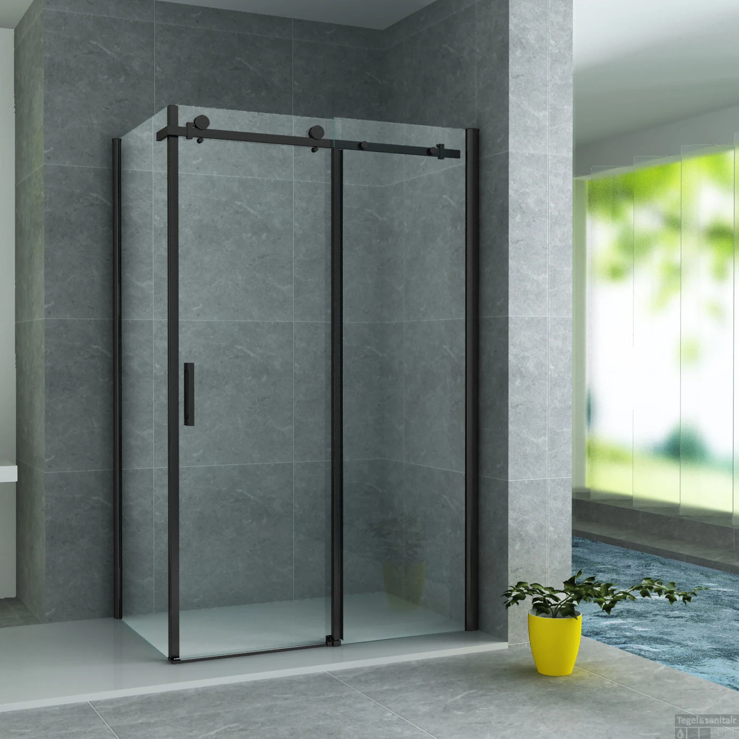 Douchecabine Boss & Wessing Rocta Schuifdeur Incl Zijwand 8 Mm Glas Mat Zwart (Alle Maten)