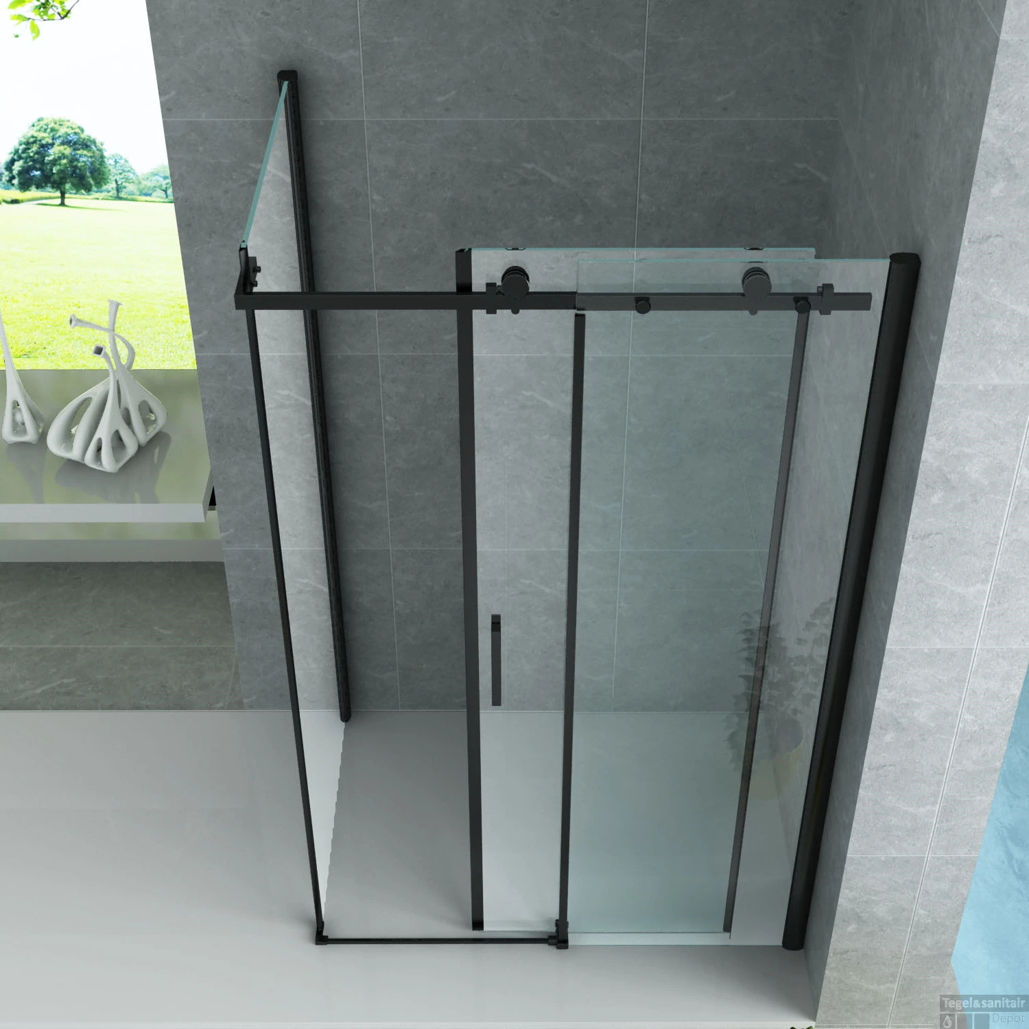 Douchecabine Boss & Wessing Rocta Schuifdeur Incl Zijwand 8 Mm Glas Mat Zwart (Alle Maten) - Afbeelding 2