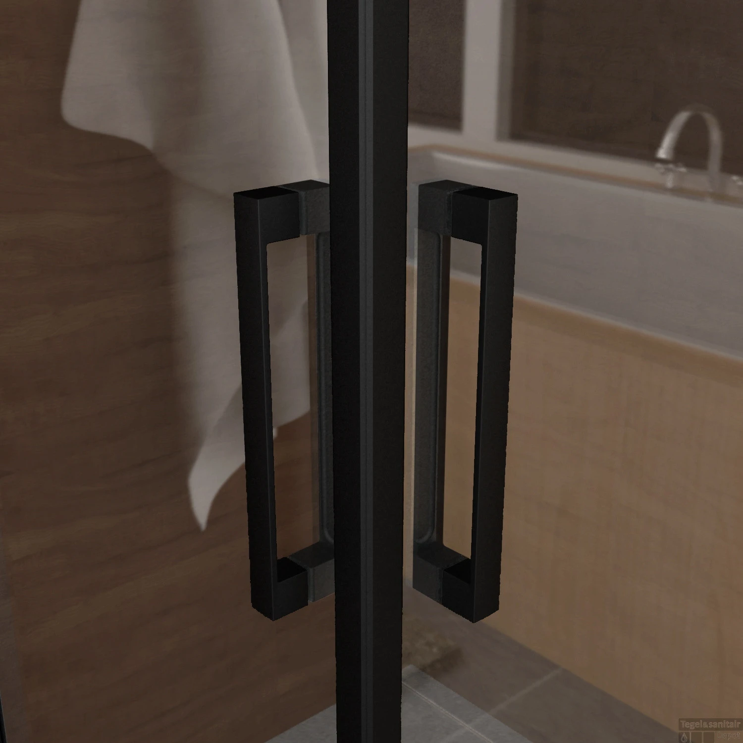 Douchecabine Boss & Wessing Vierkant Hoekinstap 2 Schuifdeuren 100x100x200cm 8mm Helder Glas Met Nano Coating Mat Zwart - Afbeelding 3