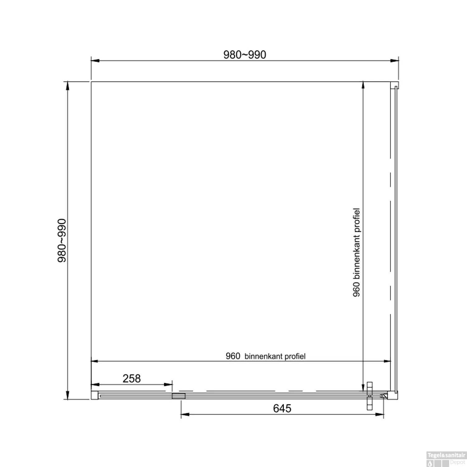 Douchecabine Van Rijn ST04 Hoekcabine 6 Mm Helder Glas Incl. Glasbehandeling Omkeerbaar 100x100x200 Cm Mat Zwart - Afbeelding 2