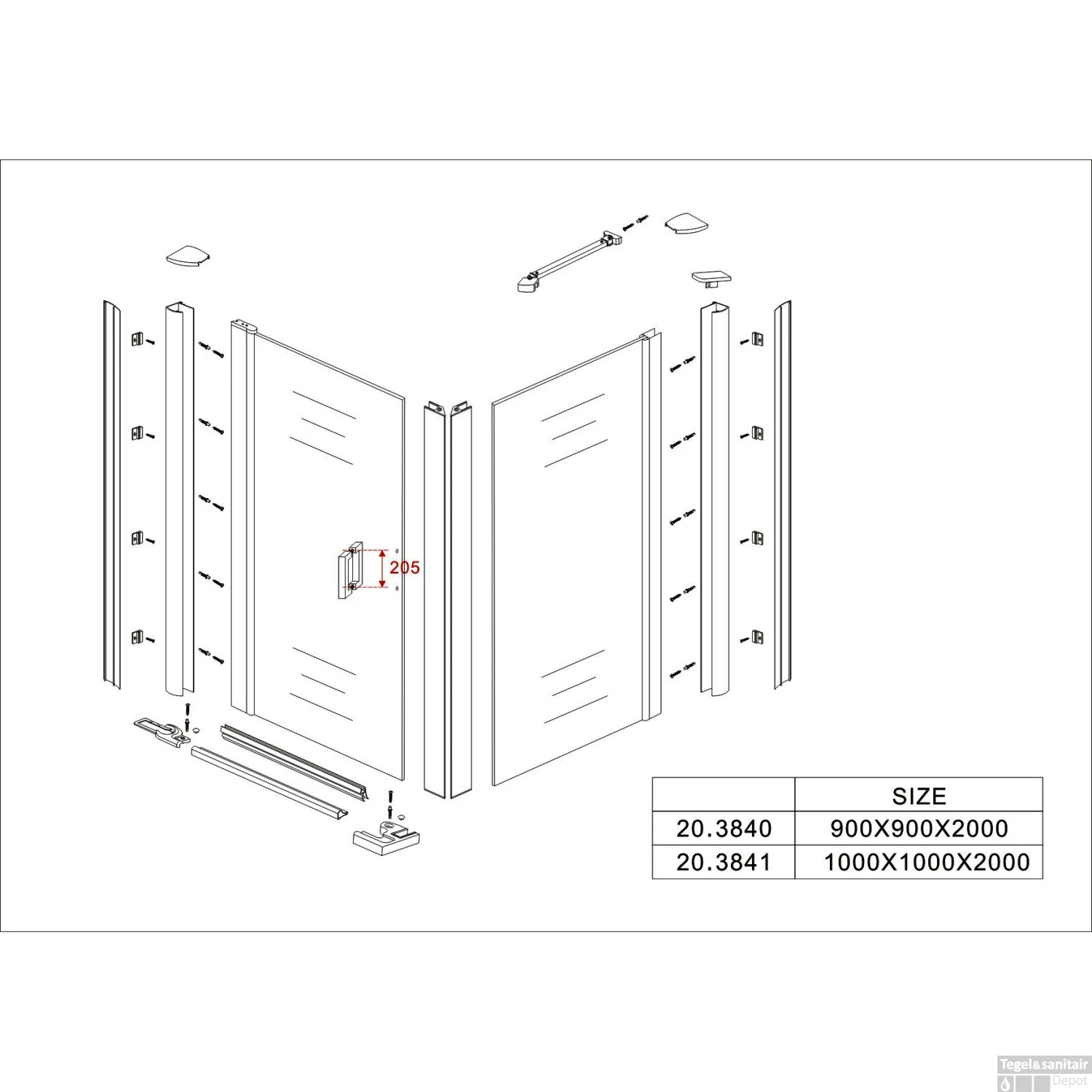 Douchecabine Vierkant 1 Swingdeur 90x90x200cm 8mm Boss & Wessing Met Nano Coating - Afbeelding 7
