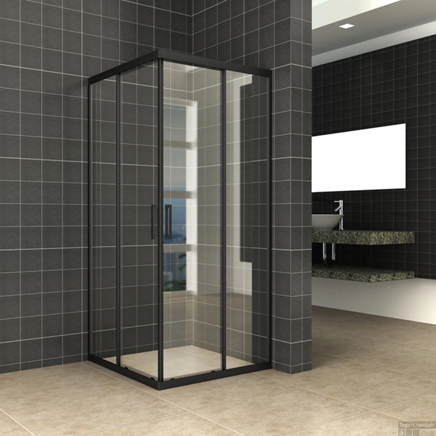 Wisbaden Douchecabine Skyline | Hoekinstap | 90x90x200cm | 8mm Helder Glas NANO Coating | Mat Zwart