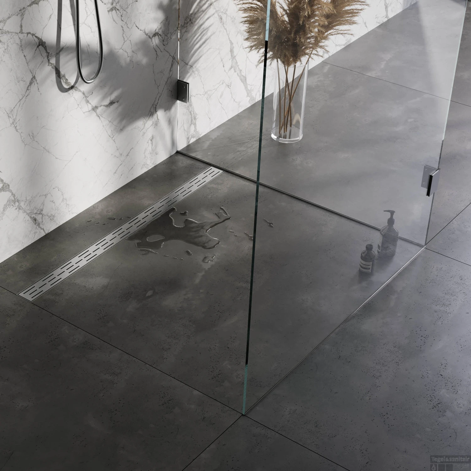 Douchegoot Brauer StanDrain 120x7 Cm RVS Vloerflens Inclusief Kunststof Sifon Verstelbare Poten - Afbeelding 2