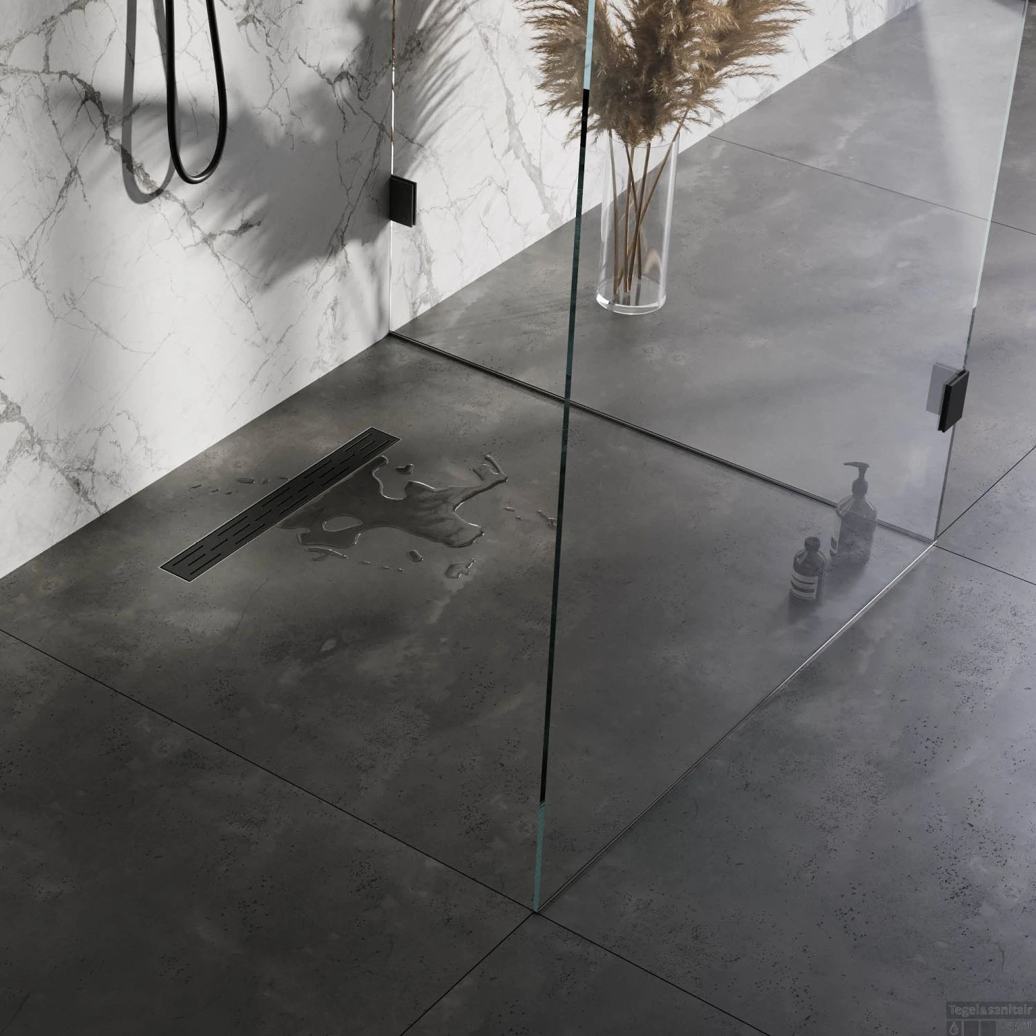 Douchegoot Brauer StanDrain 60x7 Cm Zwart Vloerflens Inclusief Kunststof Sifon Verstelbare Poten - Afbeelding 2