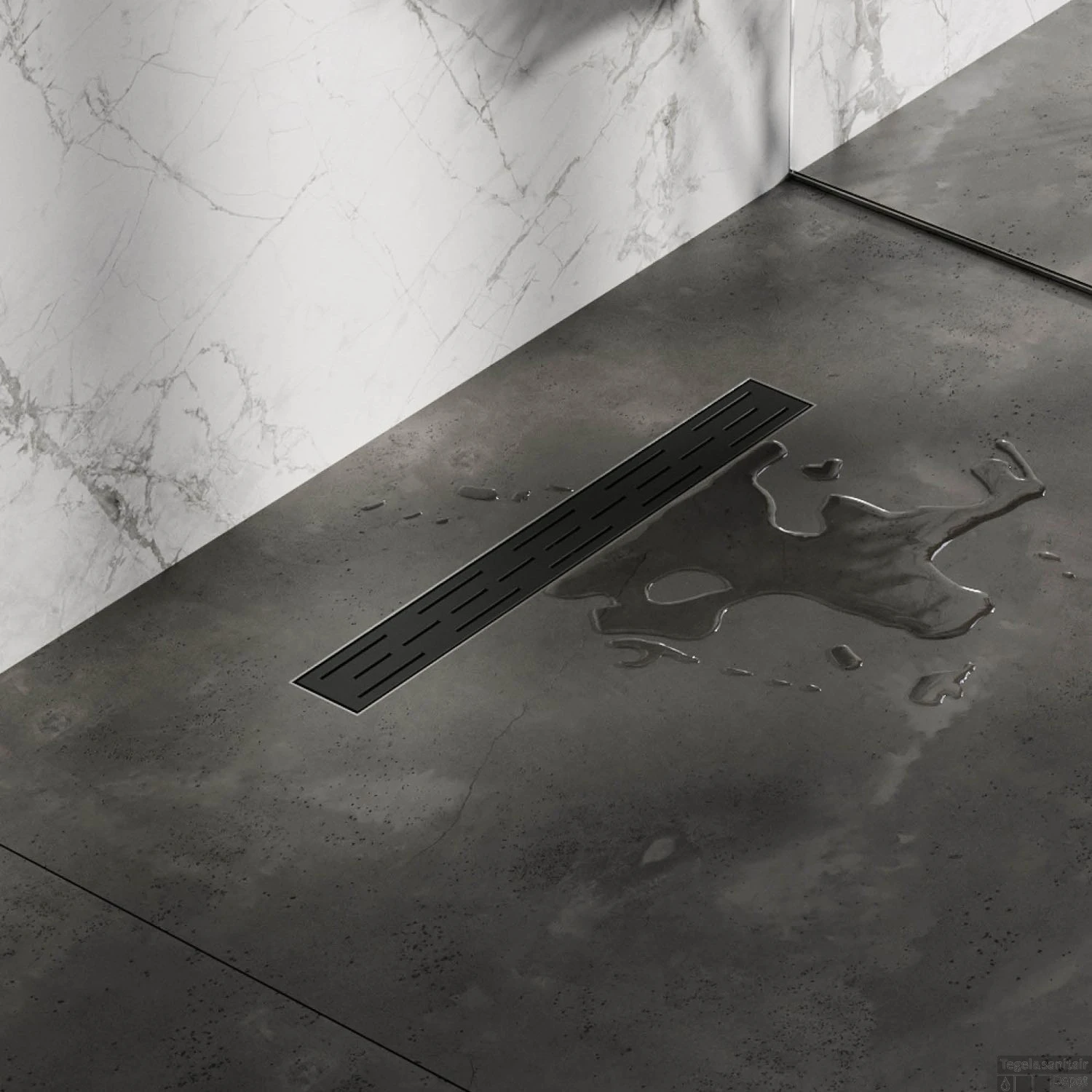 Douchegoot Brauer StanDrain 60x7 Cm Zwart Vloerflens Inclusief Kunststof Sifon Verstelbare Poten - Afbeelding 3