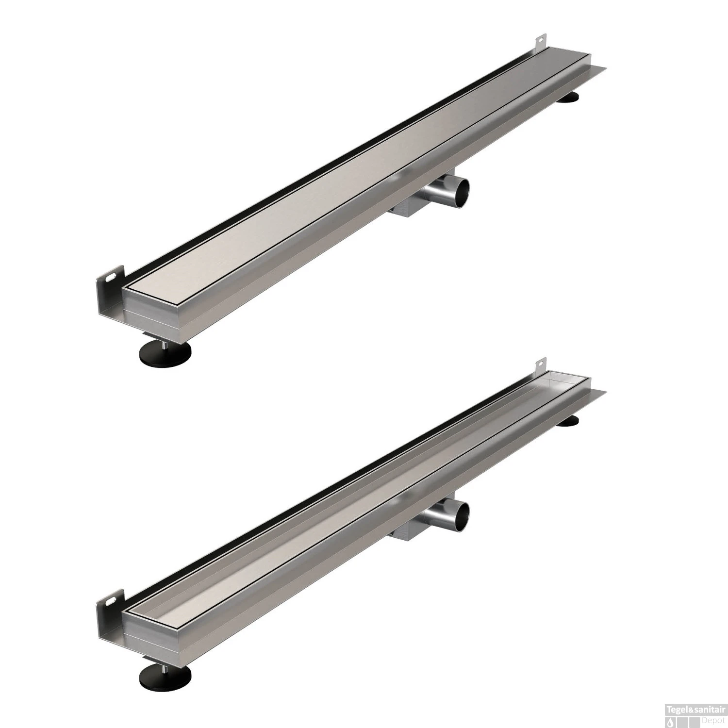 Douchegoot Brauer Geborsteld RVS Muur Montage Inclusief Vloerflens 90x7 Cm Zero Tegelinlegrooster Omkeerbaar