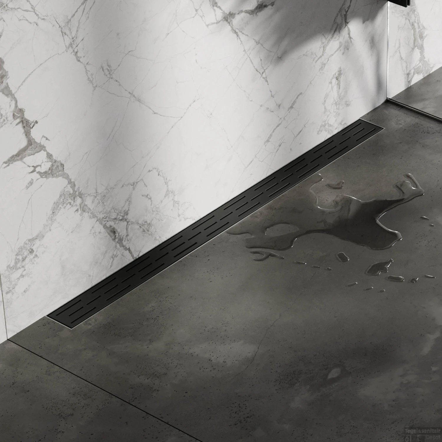 Douchegoot Brauer WallDrain Zwart Geborsteld Muur Montage 90x7 Cm Inclusief Standaard Rooster - Afbeelding 3