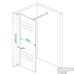 Douchewand Wiesbaden 70x200cm 10mm NANO Coating -Aanbiedingen Ontspan Bad Winkel douchewand 50x200cm muurprofiel nano antikalk coating technische tekening 3