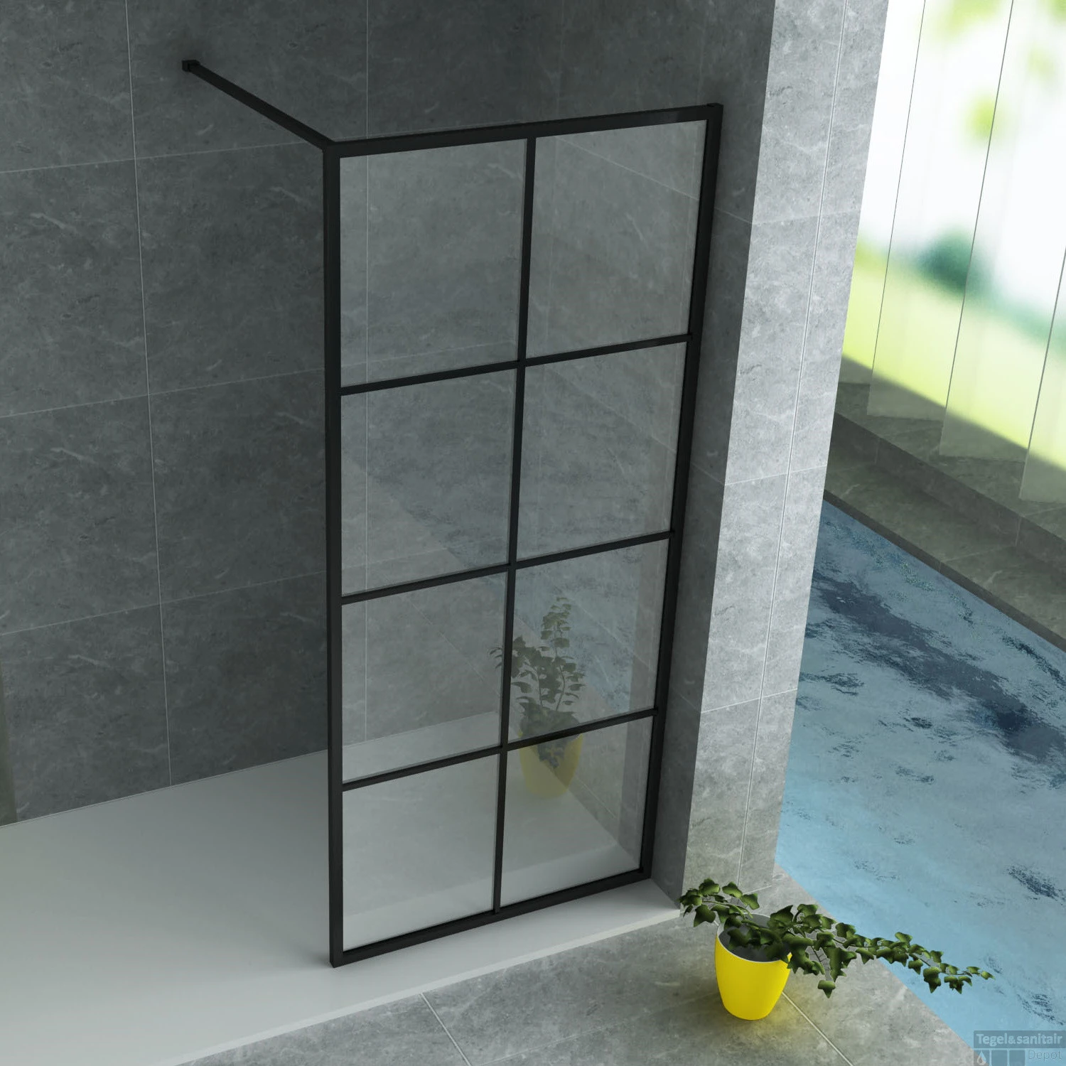 BWS Douchewand Black Nuance 8mm | Mat Zwart | Raster | Inloopdouche (Alle Maten) 4 BWS Douchewand Black Nuance 8mm | Mat Zwart | Raster | Inloopdouche (Alle Maten) - Afbeelding 2