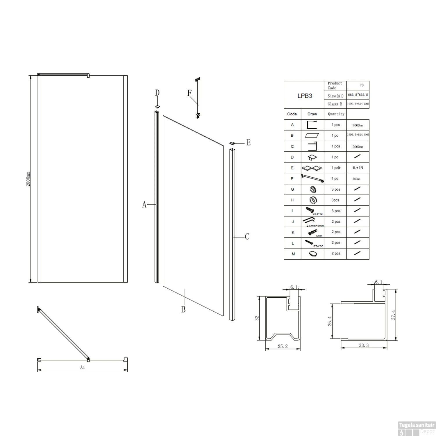 Douchewand Lacus Giglio Evo Fox Tbv Nisdeur Gilgio Evo Fox 70 Cm Mat Glas Chroom - Afbeelding 2
