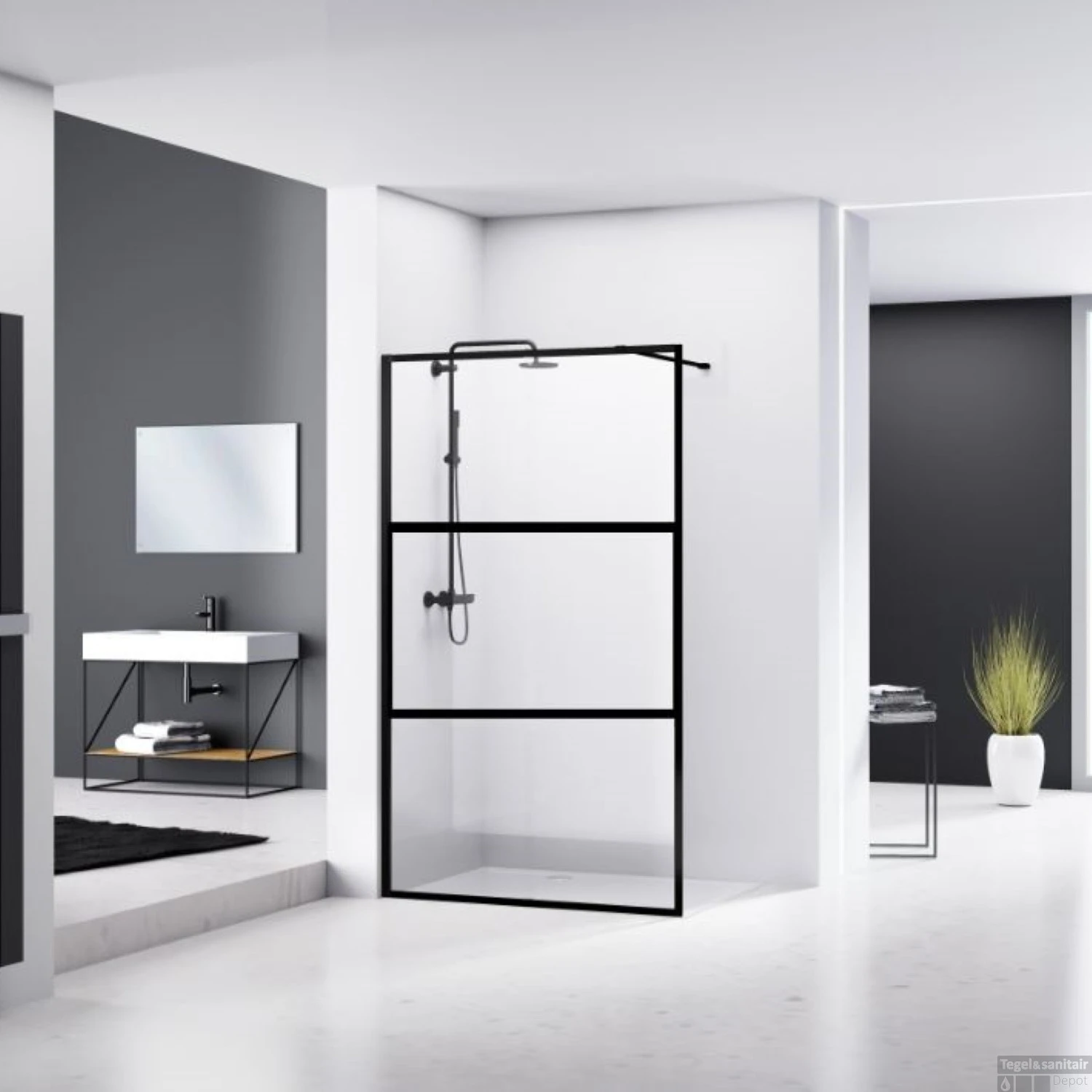 Douchewand Van Rijn ST04 Helder Glas 8 Mm Aluminium Profiel Zwart 100x200 Cm