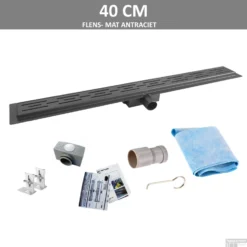 Mat Antraciete RVS Douchegoot Flens Met Uitneembaar Sifon 40x7cm 6,7cm Diep MAT ANTRACIET ROOSTER