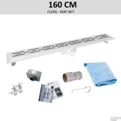 Mat Witte RVS Douchegoot Flens Met Uitneembaar Sifon 160x7cm 6,7cm Diep MAT WIT ROOSTER