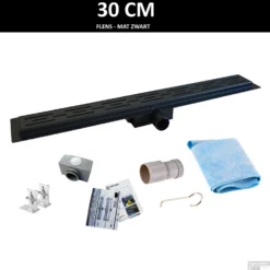 Mat Zwarte RVS Douchegoot Flens Met Uitneembaar Sifon 30x7cm 6,7cm Diep MAT ZWART ROOSTER